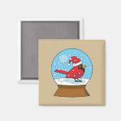 かわいい赤でスノーグローブ（鳥）ショウジョウコウカンチョウ マグネット (正面/裏面)