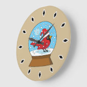 かわいい赤でスノーグローブ（鳥）ショウジョウコウカンチョウ ラージ壁時計 (傾斜)