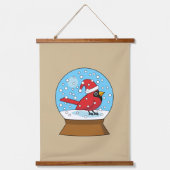 かわいい赤でスノーグローブ(鳥)ショウジョウコウカンチョウ 吊り下げ型タペストリー (正面)