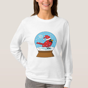 かわいい赤でスノーグローブ（鳥）ショウジョウコウカンチョウ Tシャツ