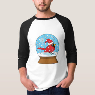 かわいい赤でスノーグローブ（鳥）ショウジョウコウカンチョウ Tシャツ