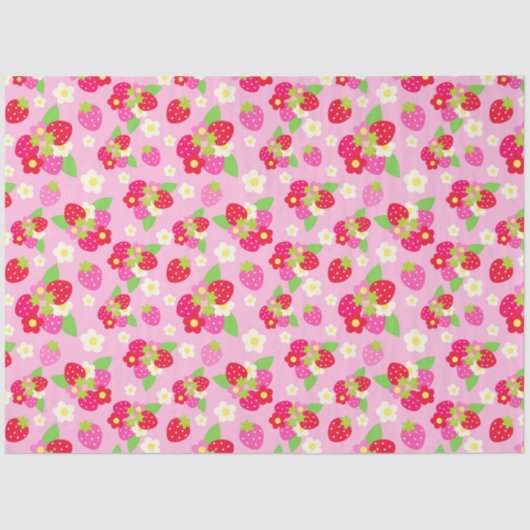 かわいい赤とピンクのイチゴと花（ピンク） 薄葉紙 (正面)