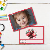 かわいい赤とピンクのイチゴの写真バレンタインデー ノートカード