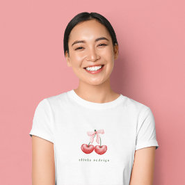 かわいい赤とピンクのチェリーハートボウ Tシャツ