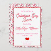 かわいい赤とピンクのハートガレンティーヌデイランチ 招待状 (正面/裏面)