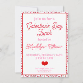 かわいい赤とピンクのハートガレンティーヌデイランチ 招待状
