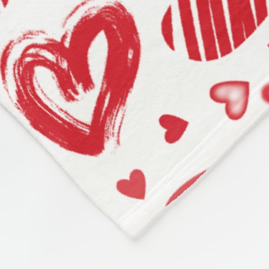 かわいい赤とピンクのハートバレンタインデー フリースブランケット (角)