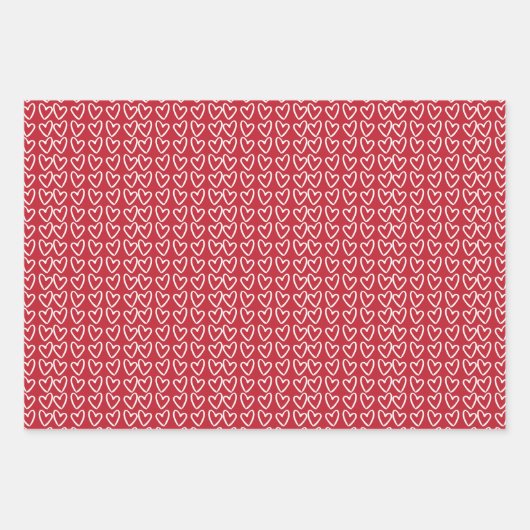 かわいい赤とピンクのハートバレンタインデー ラッピングペーパーシート (正面)