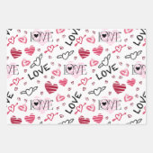 かわいい赤とピンクのハートバレンタインデー ラッピングペーパーシート (正面3)