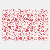 かわいい赤とピンクのハートバレンタインデー ラッピングペーパーシート (正面)