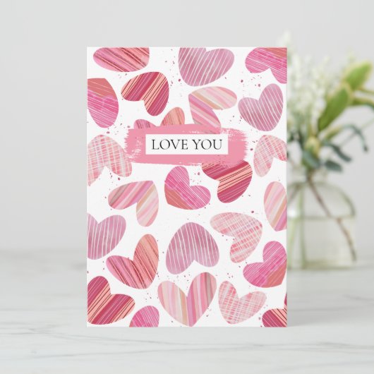 かわいい赤とピンクのハート写真 シーズンカード (スタンド正面)