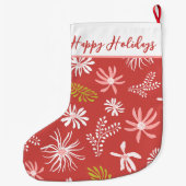 かわいい赤とピンクのフローラ書のスクリプト ラージクリスマスストッキング (裏面)