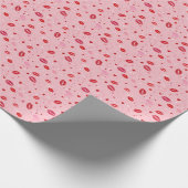かわいい赤とピンクの口紅のキス バレンタインデー ラッピングペーパー (角)
