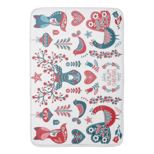 かわいい赤と海軍クリスマススススススカンジナビアフォークアート バスマット (正面縦)