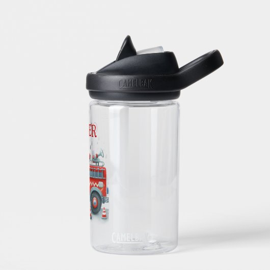 かわいい赤と灰色の消防車 ウォーターボトル (左面)