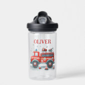 かわいい赤と灰色の消防車 ウォーターボトル (正面)