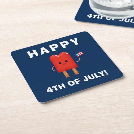 かわいい赤と白と青のポプシクル7月4日 スクエアペーパーコースター (アングル)