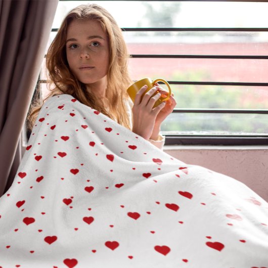 かわいい赤と白のハートシームレスなパターン フリースブランケット