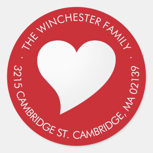 かわいい赤と白のハート 現代のリターンアドレス ラウンドシール (正面)