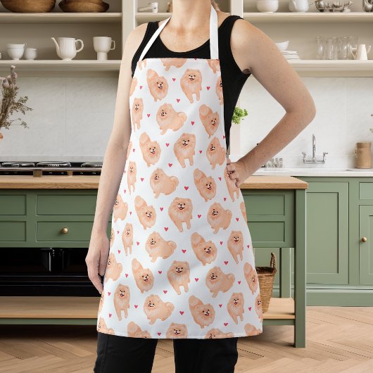 かわいい赤と白のポメラニアンのペット エプロン