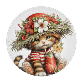 かわいい赤と白の夏のキティ猫 カッティングボード