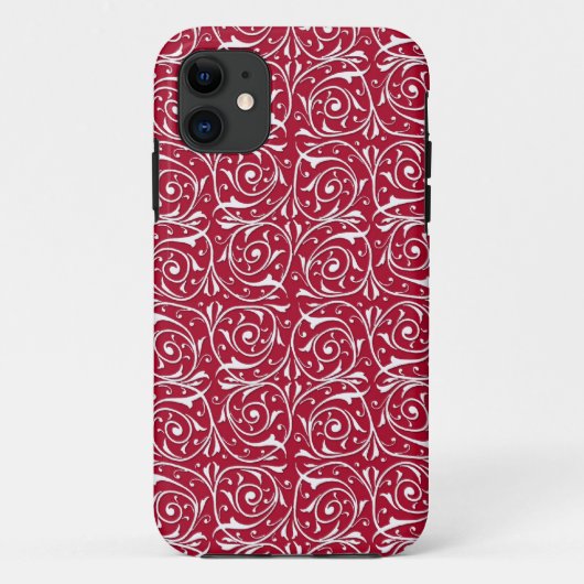 かわいい赤と白の渦巻きツタ模様 Case-Mate iPhoneケース (裏面)