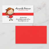 かわいい赤と白の育児ベビーシッティング 名刺 (正面/裏面)