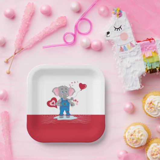 かわいい赤と白カートゥーンエレファント紙プレート ペーパープレート (パーティー)