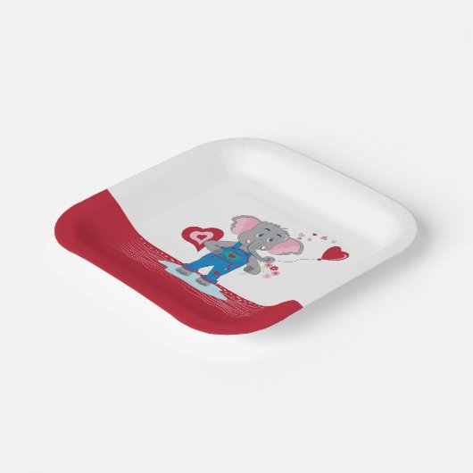 かわいい赤と白カートゥーンエレファント紙プレート ペーパープレート (傾斜あり)