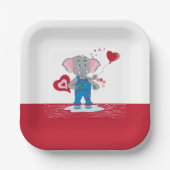 かわいい赤と白カートゥーンエレファント紙プレート ペーパープレート (正面)