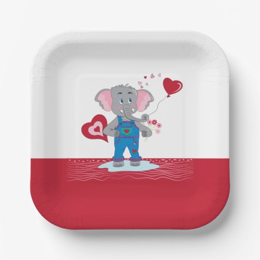 かわいい赤と白カートゥーンエレファント紙プレート ペーパープレート (正面)