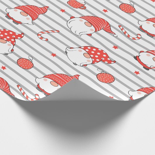 かわいい赤と白クリスマス小妖精や小人 ラッピングペーパー (角)