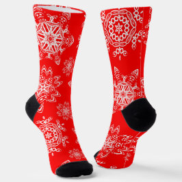 かわいい赤と白クリスマス雪片パターン ソックス