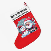 かわいい赤と白サンタと雪だるま ラージクリスマスストッキング (裏面 (吊り時))