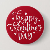 かわいい赤と白ハッピーバレンタインデー 缶バッジ (正面)