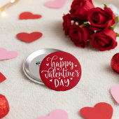 かわいい赤と白ハッピーバレンタインデー 缶バッジ