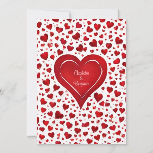 かわいい赤と白ハート結婚ズ セーブザデート (裏面)