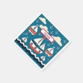 かわいい赤と白帆船といかり スタンダードカクテルナプキン (角)