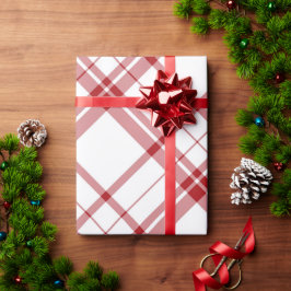 かわいい赤と白格子模様のクリスマス ラッピングペーパー