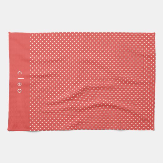 かわいい赤と白水玉模様パーソナライズされた キッチンタオル (横)