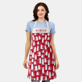 かわいい赤と白猫パーソナライズされた エプロン (着用した状態)