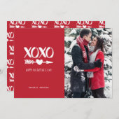 かわいい赤と白XOXOバレンタインデー シーズンカード (正面/裏面)