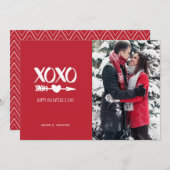 かわいい赤と白XOXOバレンタインデー シーズンカード (正面/裏面)