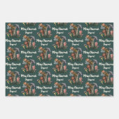 かわいい赤と緑のキノコのクリスマス名前をカスタムする ラッピングペーパーシート (正面3)