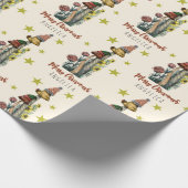 かわいい赤と緑のキノコのクリスマス名前をカスタムする ラッピングペーパー (角)
