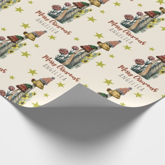 かわいい赤と緑のキノコのクリスマス名前をカスタムする ラッピングペーパー (角)