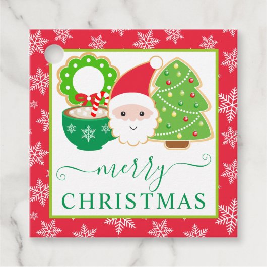 かわいい赤と緑のクッキーとココアクリスマス フェイバータグ (正面)