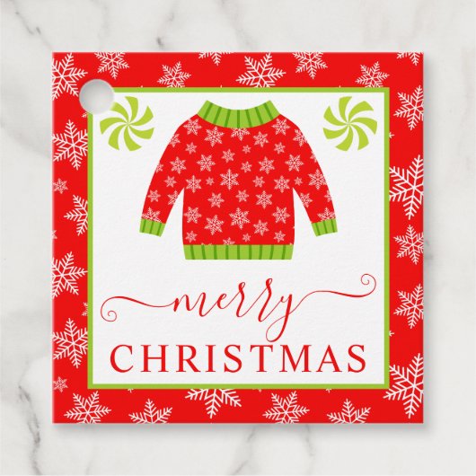 かわいい赤と緑のクリスマスジャンパー フェイバータグ (正面)