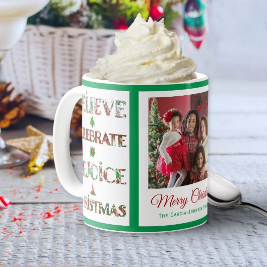かわいい赤と緑のクリスマスパターン コーヒーマグカップ