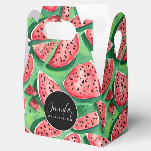 かわいい赤と緑のスイカの水彩模様 フェイバーボックス (オープン)